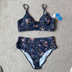 NWT Cupshe Navy Floral Print Women's Bikini Set Size XL